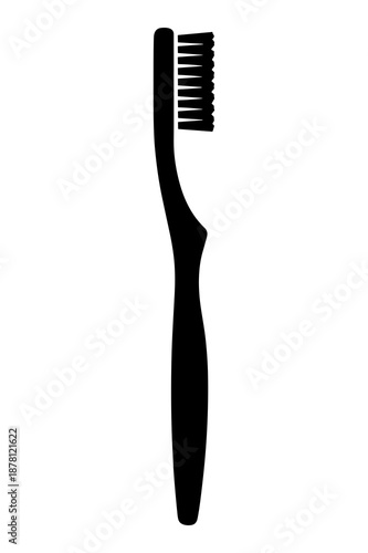 Sleek silhouette icon of a standard toothbrush featuring black bristles and an ergonomically curved handle design for effective oral hygiene.