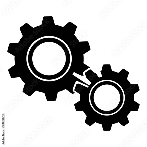 Silhouette of two interlocking mechanical gears symbolizes crucial operational synergy, teamwork, and complex industrial engineering processes requiring precise alignment.