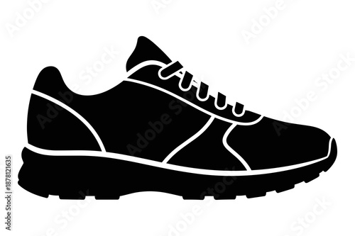 Silhouette icon of a classic athletic running shoe featuring laces and a thick sole for jogging or exercise