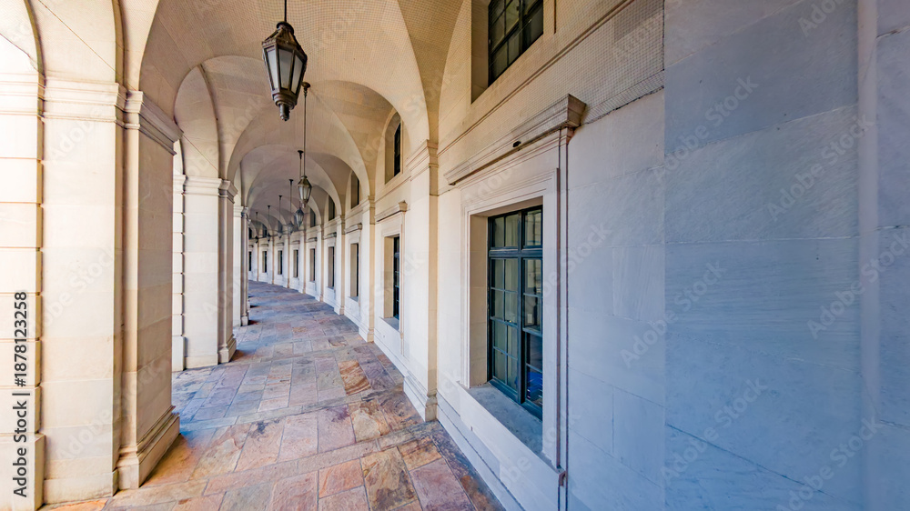 Naklejka premium Arched corridor inside federal building in Washington DC government complex