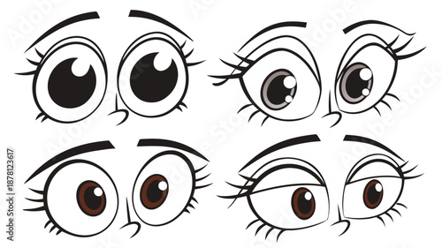 A collection of cartoon eyes with various expressions styles and details is prominently displayed high quality