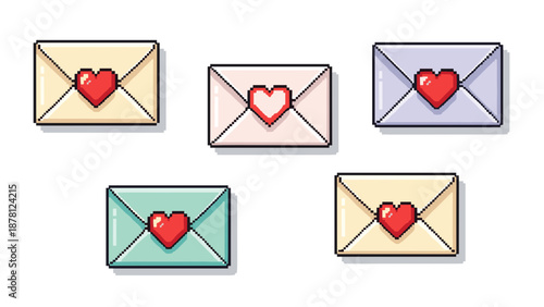 Collection of colorful love letters with red heart seals