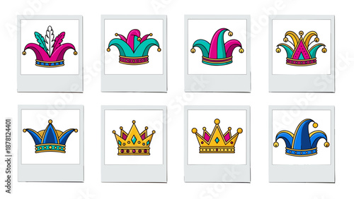 Set of colorful carnival masks with intricate designs and feathers