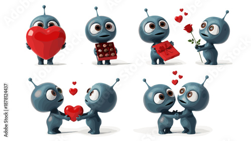 Cute cartoon mice characters expressing love and affection in various poses