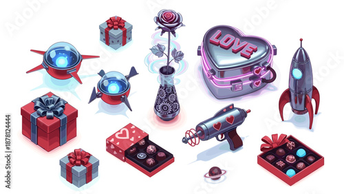 Collection of futuristic toys and gadgets for children and kids