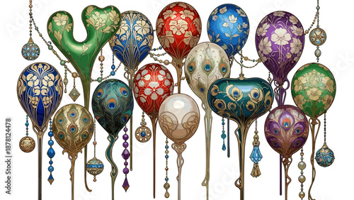 Collection of colorful traditional glass lanterns with intricate designs