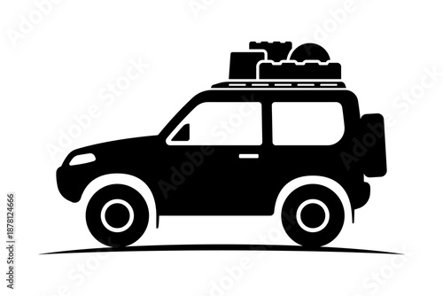 SUV with trunk icon. Black silhouette. Side view. Vector simple flat graphic illustration. Isolated object on a white background.