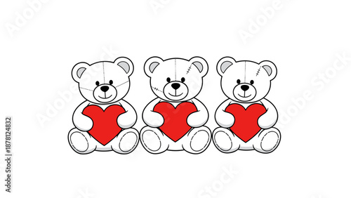 Cute teddy bears holding hearts illustration with friendly expression