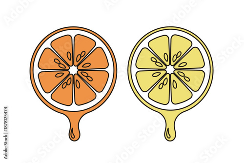 Colorful illustration of orange and lemon slices on spoons