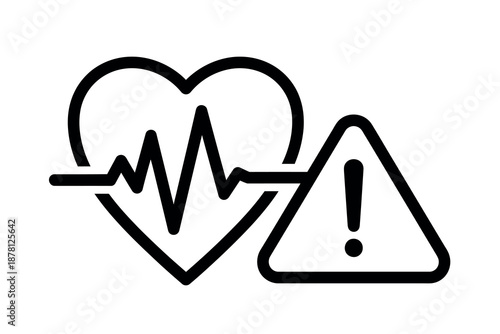 Medical warning sign with heart rate and exclamation mark