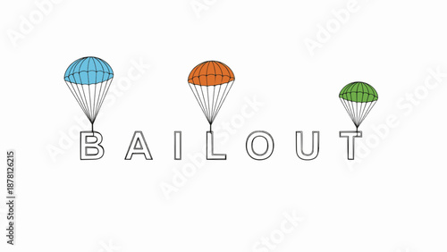 Multicolor parachute bailout text in playful cartoon style