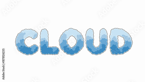 Gradient blue cloud shaped fluffy text saying Cloud
