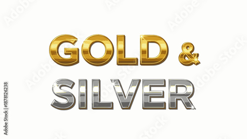 Metallic gold and silver shiny text for precious metals