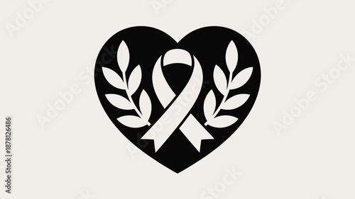 Heart with white ribbon and laurel leaves Vector