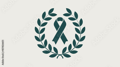 Green ribbon within a laurel wreath Vector