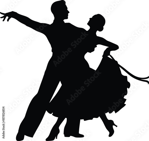 Formal Ballroom Dancing Couple Black Silhouette