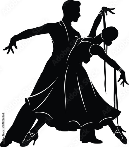 Ballroom Dancers in Motion Black Silhouette
