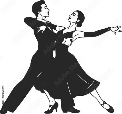 Elegant Waltz Dancing Couple Silhouette