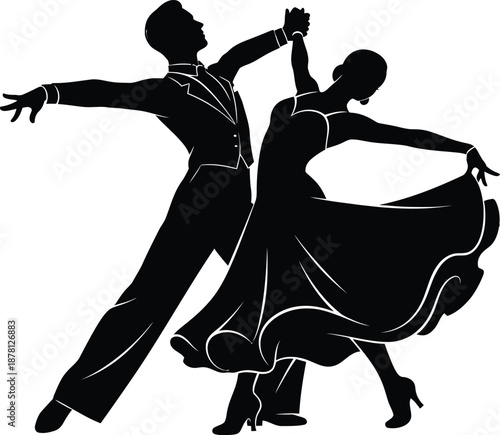 Classic Ballroom Dancing Pair Silhouette Illustration