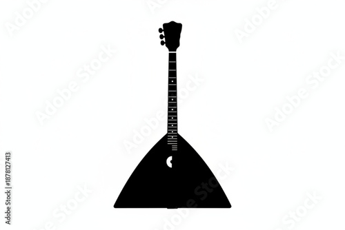 Mysterious Balalaika: A detailed silhouette of a traditional balalaika, a stringed musical instrument, showcasing its distinctive triangular body and elegant design.