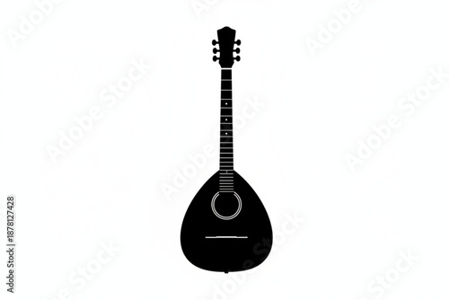 Stringed Melody: Silhouette of a traditional musical instrument, a mandolin, presented in stark black and white, exuding classic elegance and simplicity.