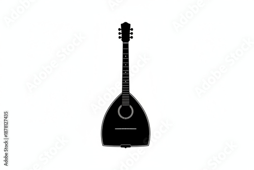 Musical Symphony: An intricate, grayscale representation of a plucked string instrument stands as a symbol of artistic expression. A single music instrument against a blank.