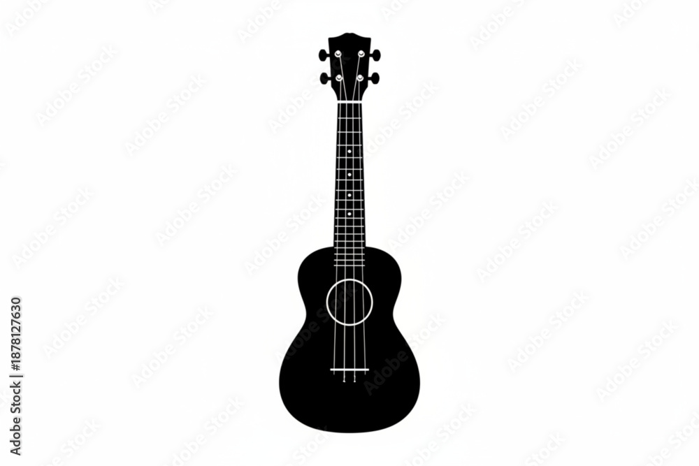 Obraz premium Ukulele Silhouette: A minimalist black silhouette of a ukulele, a compact stringed instrument with a rich tonal quality, standing out with its simple elegance.