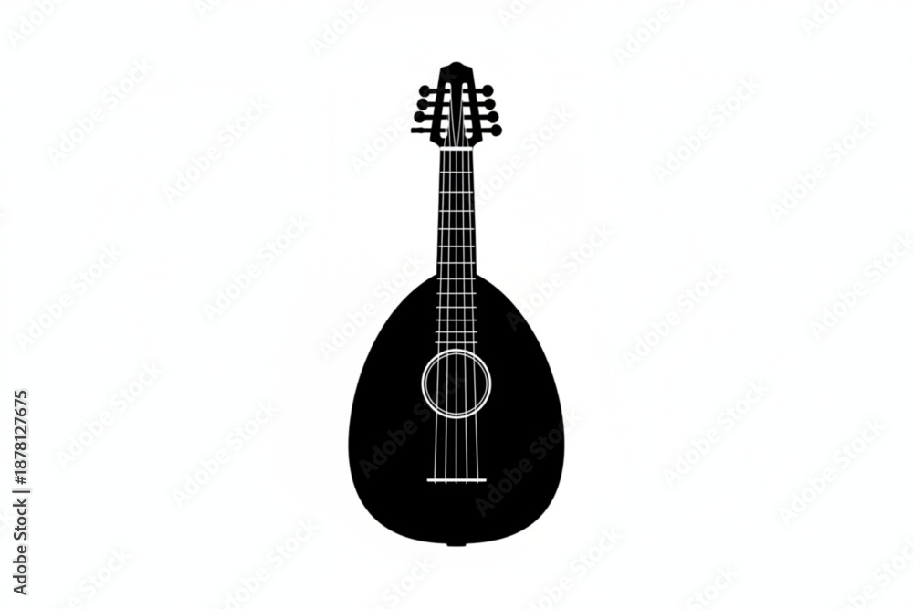 Fototapeta premium Monochrome of a Lute: An isolated image of a lute, a classical stringed musical instrument, stands in stark silhouette against a clean backdrop, capturing the essence of musical heritage and elegance.