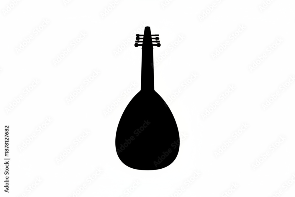 Obraz premium Musical Silhouette: A detailed black silhouette of a lute against a backdrop, evoking a sense of history and the arts. 