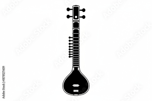 Melodic String Instrument: A stylized illustration of a sitar, a traditional stringed instrument known for its rich and resonant sound. Evokes the soul of musical history and cultural heritage.