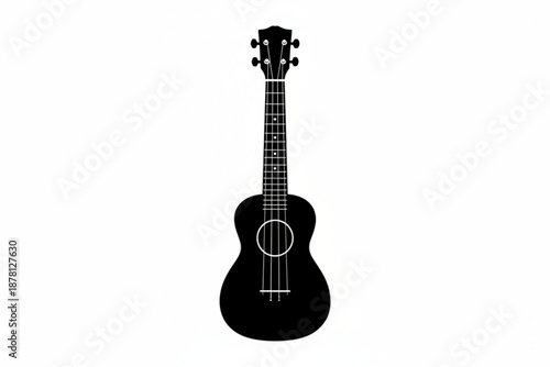 Ukulele Silhouette: A minimalist black silhouette of a ukulele, a compact stringed instrument with a rich tonal quality, standing out with its simple elegance.