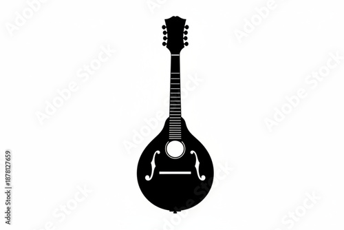 Mandolin Silhouette: A simple, elegant silhouette of a mandolin, a musical instrument known for its distinctive sound and association with folk music traditions.