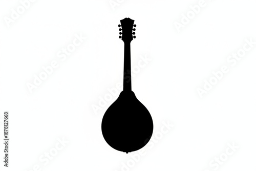 Musical Silhouette: A detailed silhouette of a traditional string instrument stands isolated, highlighting the sleek curves of the body and neck
