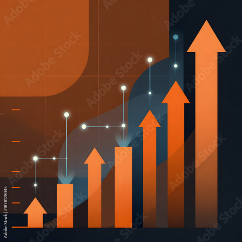 Increasing business growth with upward trending arrows and charts