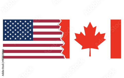 USA canada conflict concept stock image, USA canada breakup, usa canada map break