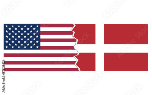USA denmark conflict concept stock image, USA denmark breakup, usa denmark map break
