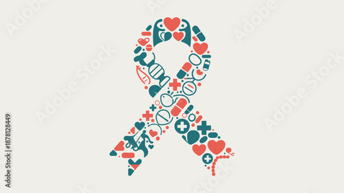 Awareness ribbon with medical symbols Vector