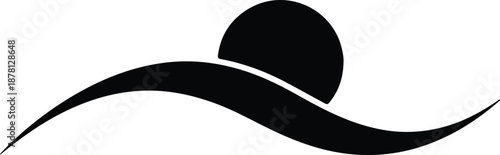 Silhouette abstract elegant sun or moon over ocean wave minimal illustration vector