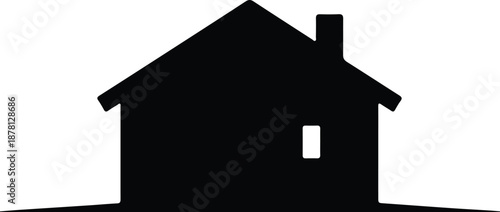 Silhouette black house with chimney and window minimal illustration vector