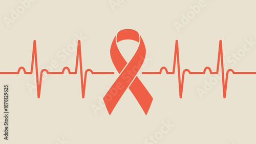 Awareness ribbon on heartbeat Vector