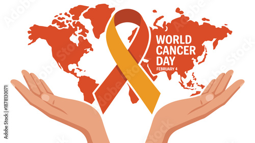Hands holding world cancer day ribbon Vector