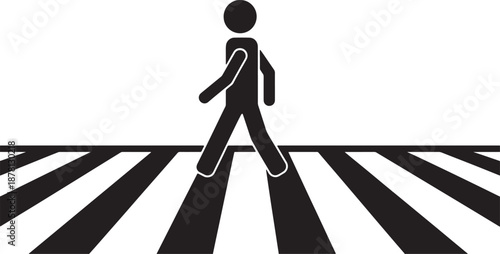 Black and White Pedestrian Crossing Symbol with Walking Person also transparent background