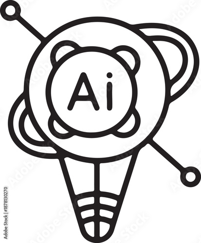 Global AI planet icon with circuit lines representing worldwide artificial intelligence networks and smart earth technology.