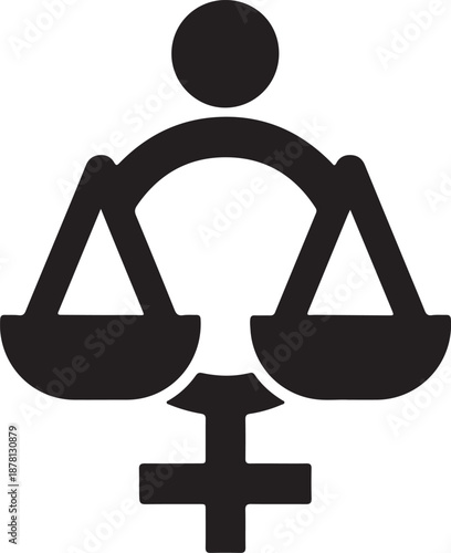 Gender Equality Icon Featuring Balanced Scales and Gender Symbols for Inclusivity, Social Justice, and Human Rights