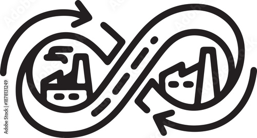 Minimalist Infinity Symbol with Circular Arrows Icon Representing Continuous Flow, Sustainability, and Endless Lifecycle in Vector Graphic Style