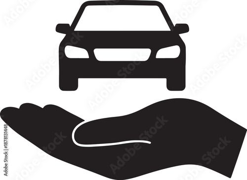 Black Silhouette of a Car with a Hand Holding a Key also transparent background white