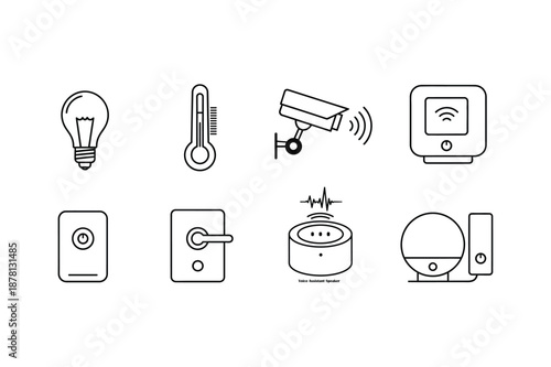 Smart home icon set with silhouette modern technology symbols