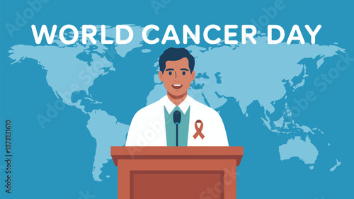 Doctor speaking at world cancer day event Vector