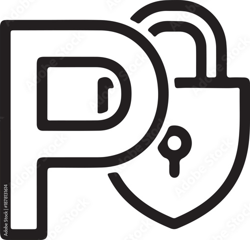 Privacy by Design Icon with Shield and Letter P Representing Data Protection, Cybersecurity, and Information Security Standards