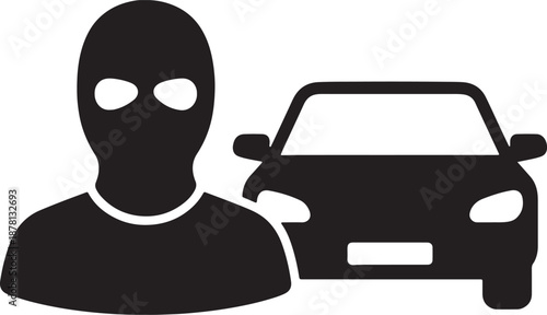 Black Silhouette of a Person Wearing a Mask Next to a Car with Transparent Background also transparent background